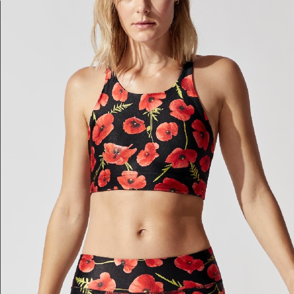 Terez reversible printed sports bra in poppies